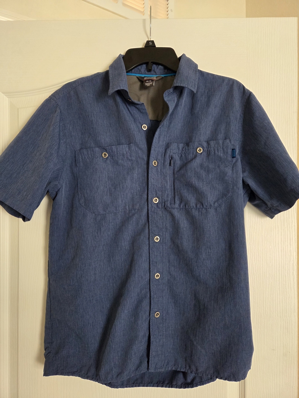 Outdoor Research Men's Short Sleeve Button-Down Shirt in Blue